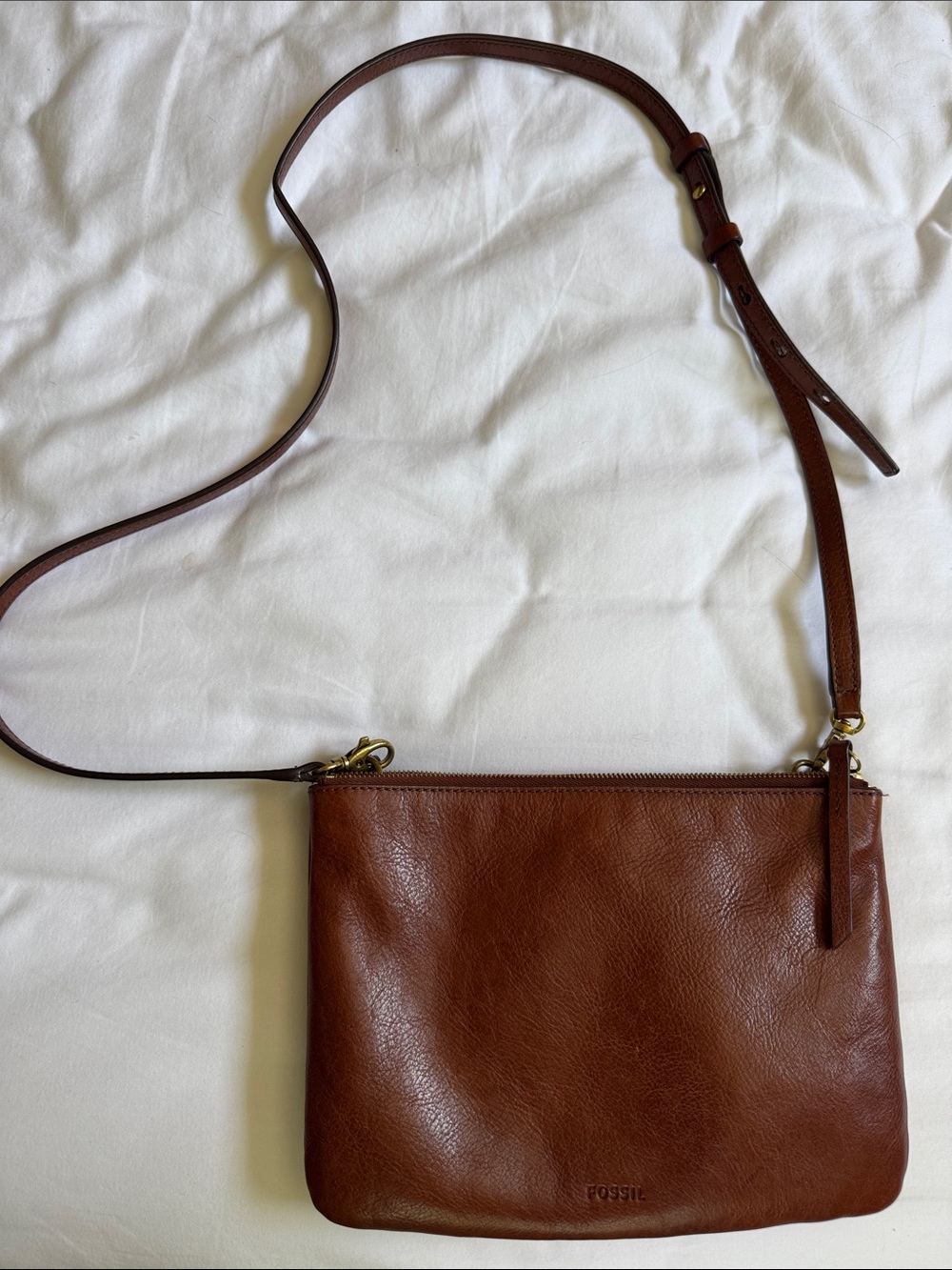 Fossil Chestnut Brown Leather Slim Crossbody
